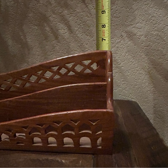 Vintage Wood Letter Organizer 2 Slot Design with Intricate Lattice Cutwork India - Picture 7 of 9